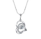 Heart Necklace Pendant Dance Pearl With Moving Crystal 18K White Gold Plated