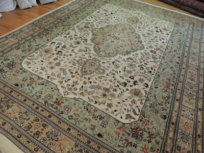 WOW!  10x14  Tabrize Oriental Area Rug wool GREEN Rust Blue Gold Orange - Image 1 of 4