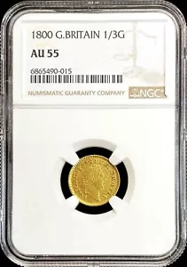 1800 GOLD GREAT BRITAIN 1/3 GUINEA KING GEORGE III COIN NGC ABOUT UNC 55 - Picture 1 of 2