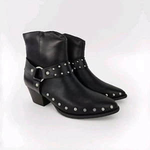 Cowboy Boots Women 9 Portland Boot Company Arizona Western Black Harness & Rivet - Picture 1 of 8