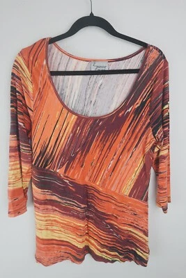 Lynn Ritchie Estampado Abstracto Plateado S Top Naranja Rojo Amarillo Patrón Pincelada Foto 1 de 4