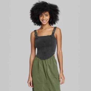 Wild Fable Women's Square Neck Denim Corset Vest Black Wash Size XXS - Picture 1 of 7