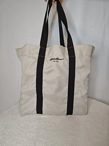 New Eddie Bauer Fold Up Tote Double Web Shoulder Straps One Size Beige Black - Picture 1 of 13