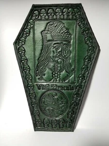 Vlad Dracula ( the impaler) green  dark  skull  coffin  GENUINE LEATHER  PATCH  - Picture 1 of 2