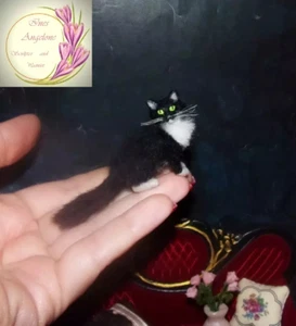Tuxedo cat realistic MADE TO ORDER OOAK 1:12 Miniature Dollhouse handmade IGMA - Picture 1 of 5