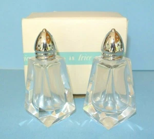 Vintage IRICE Heavy Cut Glass Modern Design Salt & Pepper Shakers ~ NOS w/ box - Picture 1 of 4