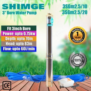 Shimge 3" Stainless Steel Bore WATER PUMP Deep Well up to 83m head,60 l/min flow - Picture 1 of 8
