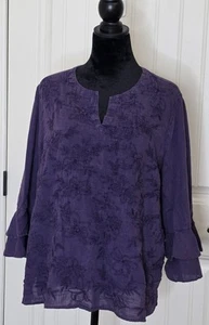 Chico's Blouse Womens Sz 3 (XL 16) Purple Double Flare Bell Sleeve V-Neck - Picture 1 of 13