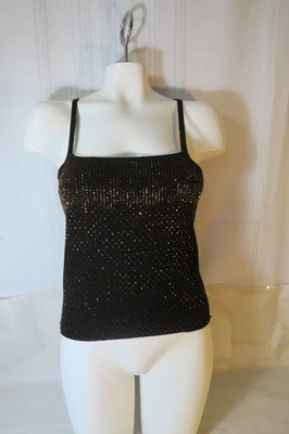 VINTAGE OSCAR DE LA RENTA BLACK/COPPER BEADING SILK BLEND SLEEVELESS  S/P BLOUSE - Image 1 of 4