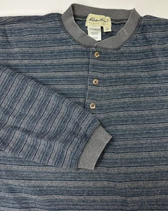 Camisa De Colección Años 90 Eddie Bauer Henley Hombres XL Algodón Pesado Gris Azul Rayas EE. UU. - Imagen 1 de 13