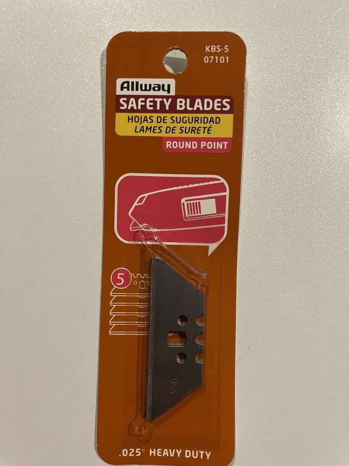 Allway Tools KBS5 3 Notch Round Point Safety Knife Blades 5/pack