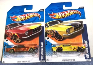 HOT WHEELS '11 HEAT FLEET '11 BROWN & YELLOW '65 MUSTANGS W/FLAMES 2 CAR SET HTF - Picture 1 of 4