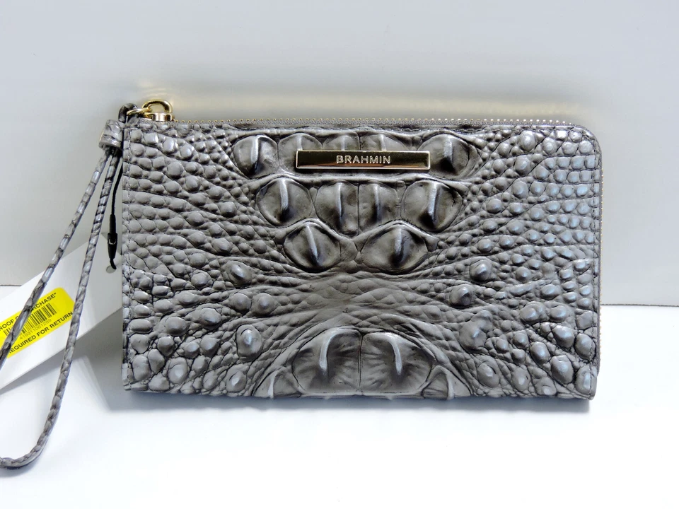 Brahmin Croc Embossed Leather Corie Wallet Steel Melbourne T6115100612