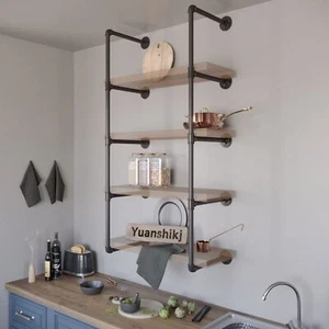 2pc 56" Tall 12" Deep3/4" Industrial Wall Mount Iron Pipe Shelf Shelves Shelvi - Picture 1 of 6