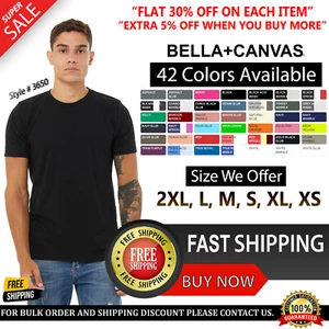 Bella + Canvas Unisex Poly-Cotton Short-Sleeve T-Shirt 3650 Retail Fit Top Tee - Picture 1 of 43