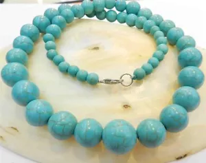 6-14mm Blue Turkey Turquoise Gems Round Beads Necklace 18" - Picture 1 of 3