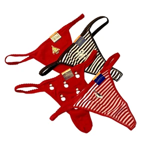 4 Charter Club Thong Panties XS/4 Holiday Christmas Tree Penguin striped Cotton - Picture 1 of 3