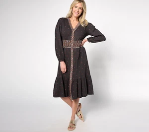 Vestido midi Denim & Co. Canyon Retreat regular con botones delanteros negro L - Imagen 1 de 2