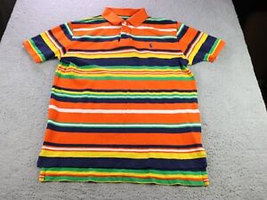 Polo Ralph Lauren Polo Shirt Mens Large Orange Blue Striped Colorful Preppy