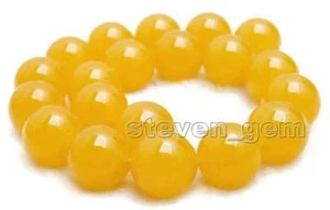 20mm Round Natural Yellow Jade Loose Beads for Jewelry Making DIY Strand 15'' - Picture 1 of 5