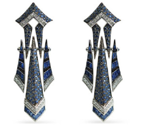Magnificent Blue Sapphire & Cubic Zircoina Women Elegant Earrings In 935 Silver