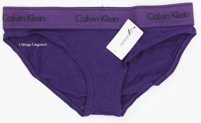 NWT Calvin Klein QF6133 "Modern" Logo Cotton Metallic Bikini, Purple (501), XS - Image 1 of 4