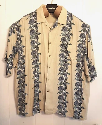 Camisa Fieldmaster Para Hombre Talla 3X Logo Azul Crema Hibisco Hawaiano Tropical Floral Foto 1 de 4