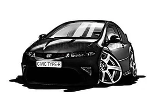 Honda Civic Tipo R FN2 Negro Caricatura Coche Dibujos Animados Impresión A4 - Imagen 1 de 1