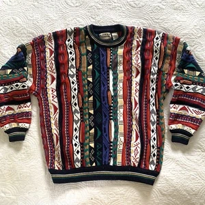 Maglione vintage Cotton Traders grande texture 3D stile Coogi Cosby anni 90 geometrico - Foto 1 di 9