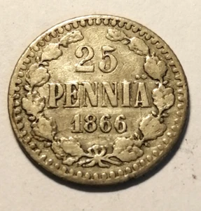 *Finlandia - 25 peniques *1866 * Silver-Alexander II - *Cond. EF/F-VF - Imagen 1 de 2