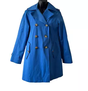 Michael Kors MK Blue Notch Lapel Double-Breasted Trench Coat Jacket Size Small - Picture 1 of 18