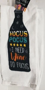 2 COTTON TERRY TOWELS (16"x26") HALLOWEEN,HOCUS POCUS,I NEED WINE TO FOCUS, Ritz - Picture 1 of 9