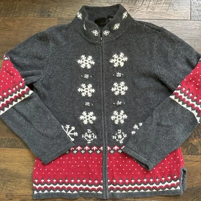 Cardigã feminino Gander Mt Guide Series com zíper frontal floco de neve vermelho cinza pequeno C4 - Imagem 1 de 4