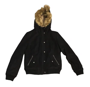 Levi Strauss Jacket Sz SMALL Black Zip Snap Hooded Winter Coat wool blend EUC - Picture 1 of 6