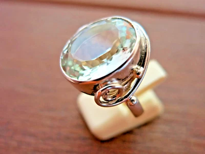 Anillo de cuarzo limón verde natural de plata de ley 925 pieza llamativa talla 9 nuevo Foto 1 de 4