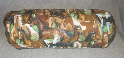 Handmade Cotton CountryHorses Neck Roll Bolster Cylinder Decorative Pillow Cover - Image 1 of 4