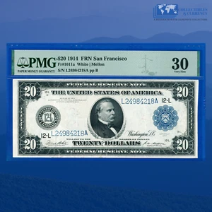 Fr.1011a 1914 $20 Twenty Dollars Federal Reserve Note San Fran, PMG VF 30 #84217 - Picture 1 of 3