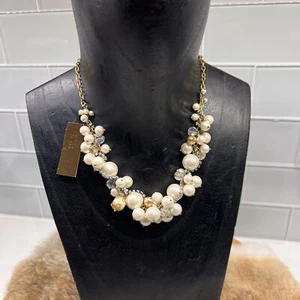 Vintage CAROLEE Faux Pearl Beads Collar Choker Necklace w/ Rhinestones NOS - Picture 1 of 11