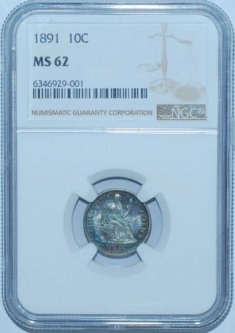 1891 NGC MS62 Seated Liberty Dime Great Color Cover