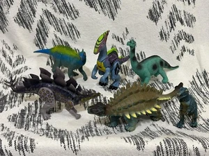 Vintage Dinosaurier Spielzeug Figuren Ankylosaurus Trex Iguanadon Stegosaurus 6 Stück - Bild 1 von 17
