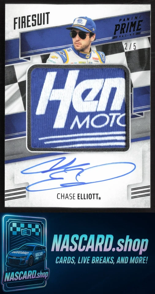 2019 Panini Prime #JMS-CE Chase Elliott Jumbo Material Signatures Firesuit #/5 - Image 1 of 2