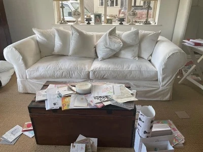 white 3-4 seater sofa with scatter cushions The sofa workshop hand made £6000new - Image 1 of 2