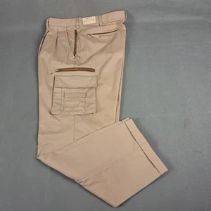 Vintage Orvis Foothills Cargo Pants 36x32" Men Pleated Cuffed Suede Trim Khaki - Picture 1 of 16