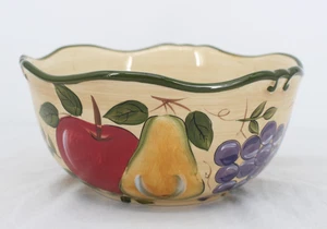 Home Trends Large Fruit Bowl Hand Painted Ceramic 10" Scalloped Edge Grapes - Picture 1 of 6