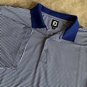 FOOTJOY Golf Shirt Mens Large Polo Blue White Stiped Short Sleeve Performance FJ - Picture 1 of 8