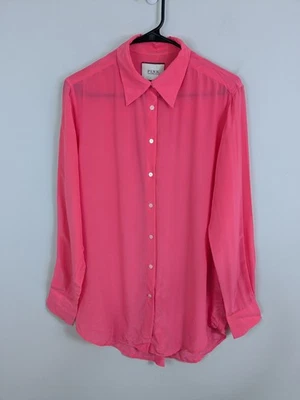 Thomas 粉色上衣女式小号粉色纽扣 100% 真丝长袖轻便 — 第 1/4 张图片