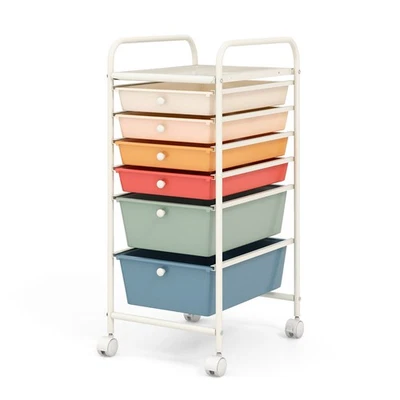 Costway 6 Drawer Rolling Storage Cart Scrapbook Paper Office Organizer Macaron - Image 1 of 4