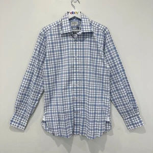 Camisa MJ Bale Torrens Hombres 39 Ajustada Azul Cuadros Algodón Informal Ropa de Trabajo NUEVA - Imagen 1 de 15