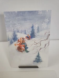 Hallmark Hase Kaninchen Vogel Schnee Frohe Weihnachten Feiertage Jahreszeiten Grußkarte  - Bild 1 von 4