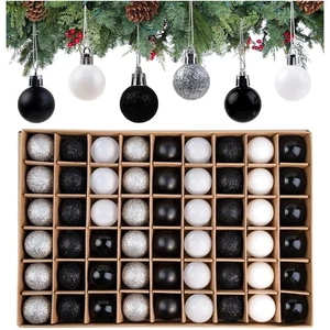Weihnachtskugeln Set 54 Stück Mini Christbaumkugeln Schwarz Weiß Silber - Bild 1 von 2
